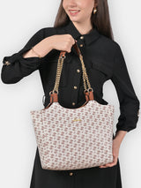 Women's White Casual Printed Tote Bag
