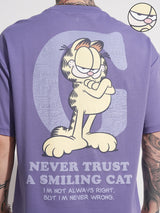 Men's Purple Garfield Graphic Printed Round Neck Oversized Tshirt