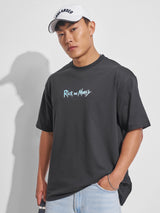 Men's Black Graphic Printed Round Neck Relaxed Fit Tshirt