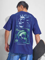 Men's Navy Graphic Printed Round Neck Relaxed Fit Tshirt
