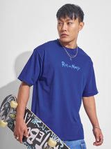 Men's Navy Graphic Printed Round Neck Relaxed Fit Tshirt