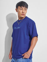Men's Navy Graphic Printed Round Neck Relaxed Fit Tshirt