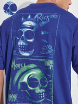 Men's Navy Graphic Printed Round Neck Relaxed Fit Tshirt