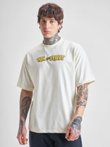 Men's Off White Tom & Jerry Typography Printed Round Neck Oversized Tshirt