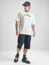 Men's Off White Tom & Jerry Typography Printed Round Neck Oversized Tshirt