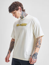 Men's Off White Tom & Jerry Typography Printed Round Neck Oversized Tshirt