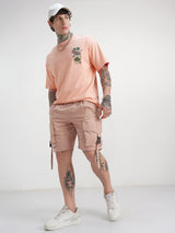 Men's Coral Graphic Printed Drop-Shoulder Sleeves Oversized Tshirt