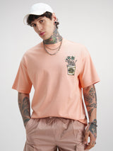 Men's Coral Graphic Printed Drop-Shoulder Sleeves Oversized Tshirt