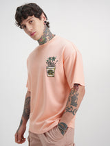 Men's Coral Graphic Printed Drop-Shoulder Sleeves Oversized Tshirt