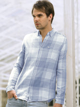 Men's Blue Casual Checked Slim Fit Full Sleeves Shirt