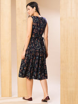 Women's Ethnic Printed Tiered Fit and Flare Midi Dress
