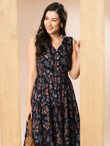 Women's Ethnic Printed Tiered Fit and Flare Midi Dress