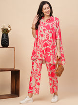 Women's Floral Printed Shirt Style Co-Ord Set