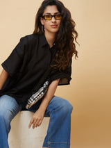 Women's Black Lace Inserts Kaftan Tunic