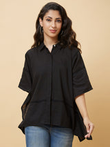 Women's Black Lace Inserts Kaftan Tunic