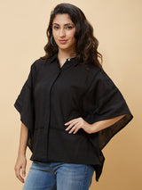 Women's Black Lace Inserts Kaftan Tunic