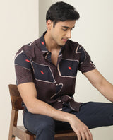 Men's Brown Casual Regular Fit Printed Half Sleeves Shirt