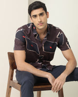 Men's Brown Casual Regular Fit Printed Half Sleeves Shirt
