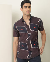 Men's Brown Casual Regular Fit Printed Half Sleeves Shirt