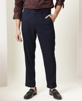 Men's Navy Casual Slim Fit Solid Trouser