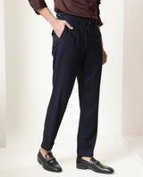 Men's Navy Casual Slim Fit Solid Trouser