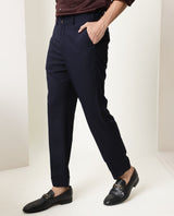 Men's Navy Casual Slim Fit Solid Trouser