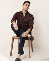 Men's Navy Casual Slim Fit Solid Trouser