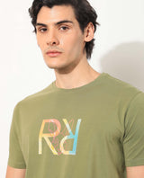 Men's Green Casual Regular Fit Printed Half Sleeves Tshirt
