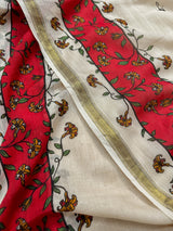 Women's White Cotton Viscose Saree