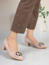 Women's Peach Casual Slip-On Heels