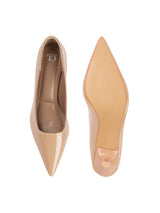 Women's Beige Solid Pointed Toe Kitten Heel Pumps