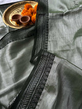 Women's Green Cotton Zari Saree