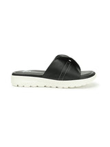 Women's Black Bow Detail Comfort Slide Sandals