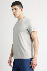 Men's Grey Casual Cotton Blend Half Sleeves Tshirt