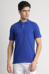 Men's Blue Casual Cotton Blend Half Sleeves Polo Tshirt