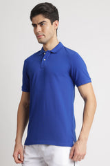 Men's Blue Casual Cotton Blend Half Sleeves Polo Tshirt