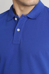 Men's Blue Casual Cotton Blend Half Sleeves Polo Tshirt