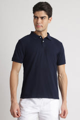 Men's Blue Casual Cotton Blend Half Sleeves Polo Tshirt