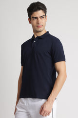 Men's Blue Casual Cotton Blend Half Sleeves Polo Tshirt