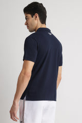 Men's Blue Casual Cotton Blend Half Sleeves Polo Tshirt