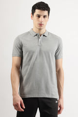 Men's Grey Casual Cotton Blend Half Sleeves Polo Tshirt