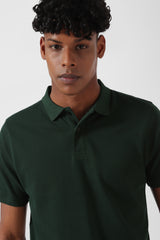 Men's Green Casual Cotton Blend Half Sleeves Polo Tshirt