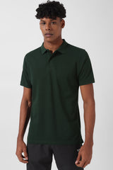 Men's Green Casual Cotton Blend Half Sleeves Polo Tshirt