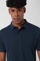 Men's Blue Casual Cotton Blend Half Sleeves Polo Tshirt