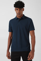 Men's Blue Casual Cotton Blend Half Sleeves Polo Tshirt