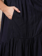 Women's Embroidered V-Neck Puff Sleeves Gathered and Tiered A-Line Midi Festive Dress