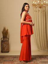 Women's Embroidered Sleeveless Top Trouser and Dupatta Co-Ord Set