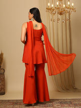 Women's Embroidered Sleeveless Top Trouser and Dupatta Co-Ord Set