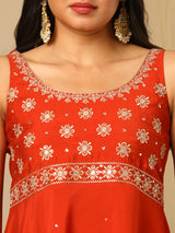 Women's Embroidered Sleeveless Top Trouser and Dupatta Co-Ord Set