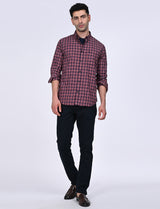 Men's Navy Casual Regular Fit Checkered Full Sleeves Shirt